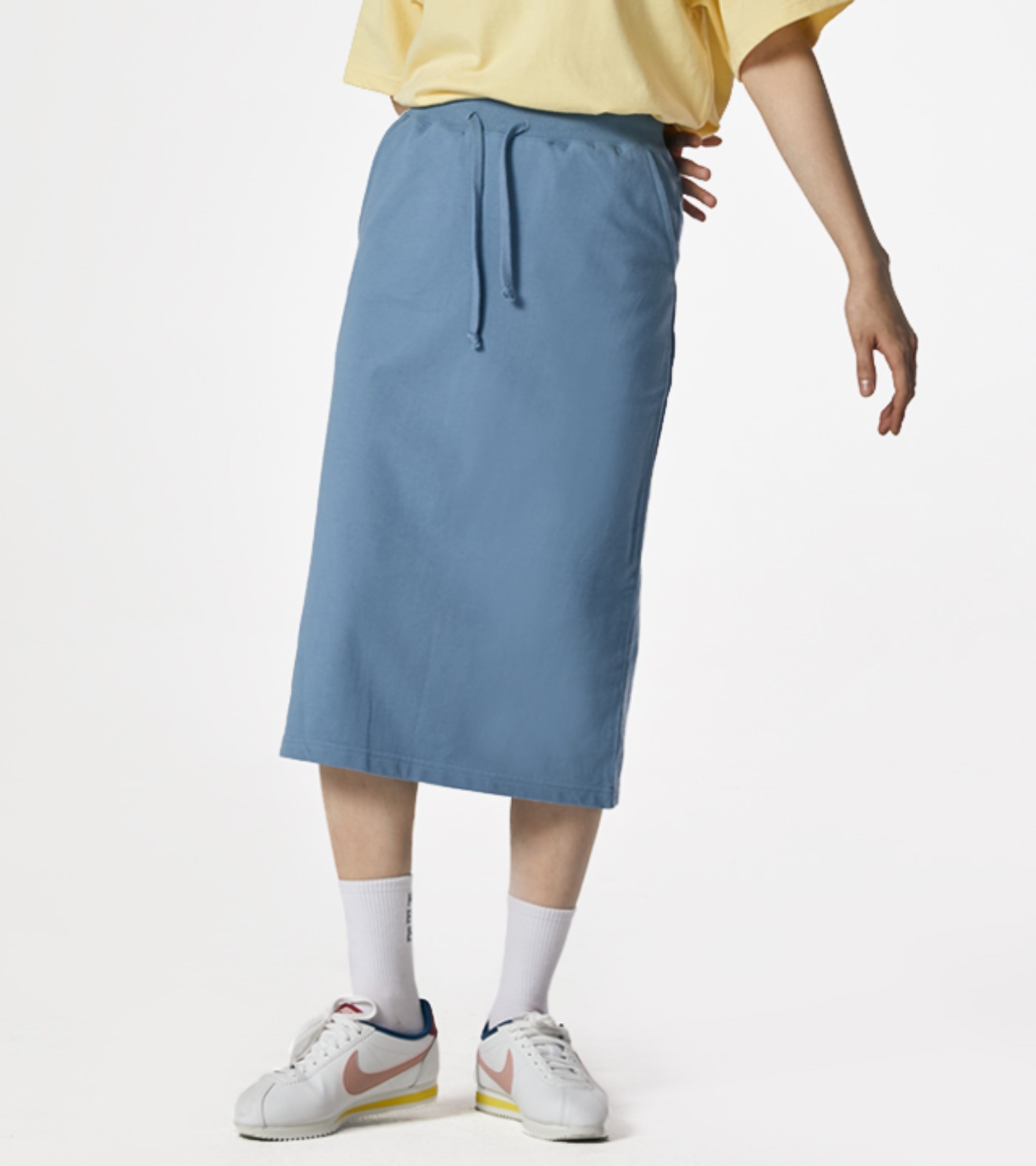 slogan label long sweat skirt (DUSTY BLUE) - by HEIM