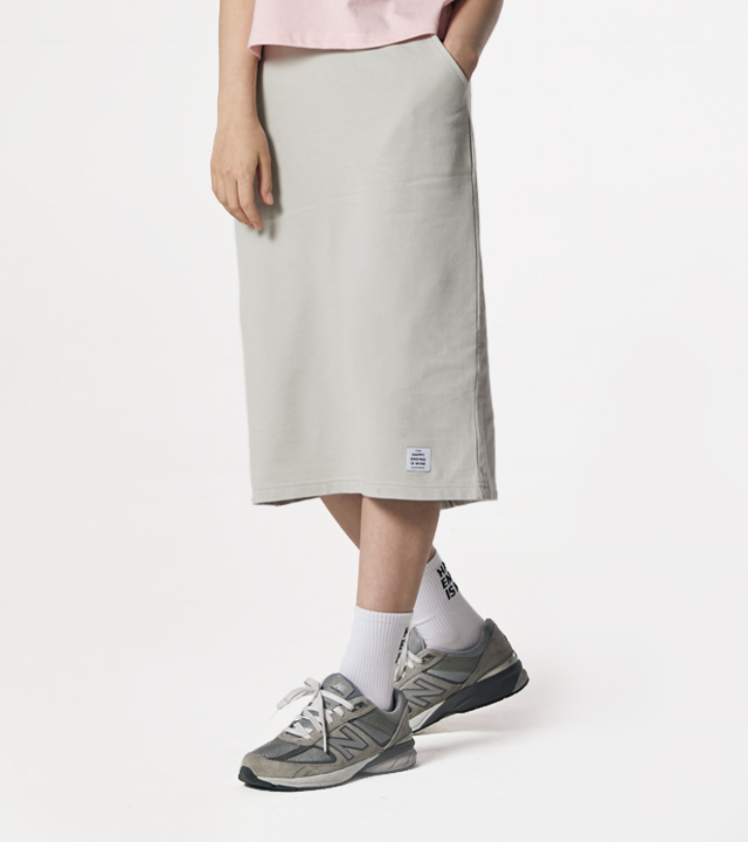 slogan label long sweat skirt (GRAY) - by HEIM