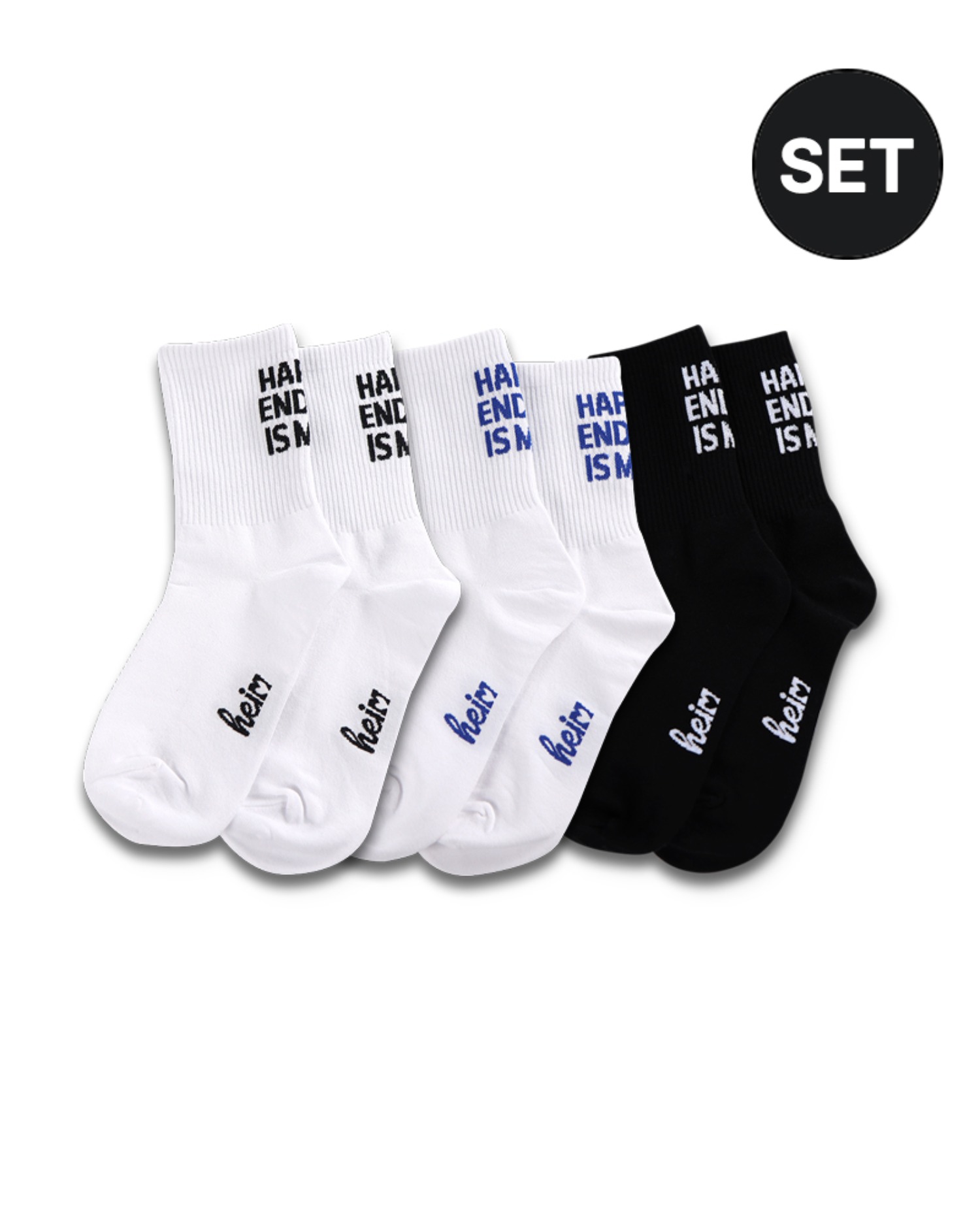 [SET] back point socks (WHITE-BLACK, WHITE-BLUE, BLACK-WHITE) - by HEIM